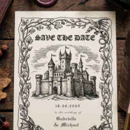 Medeltida Svart Vitt Slott Illustration Spara Datumet