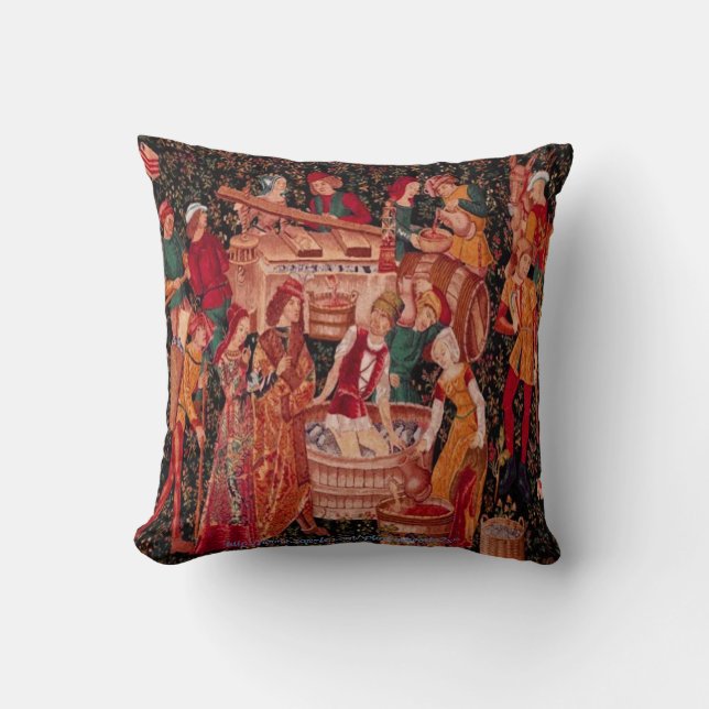 "Medeltida Tapestry för druvaskördvägg ", Kudde (Framsida)