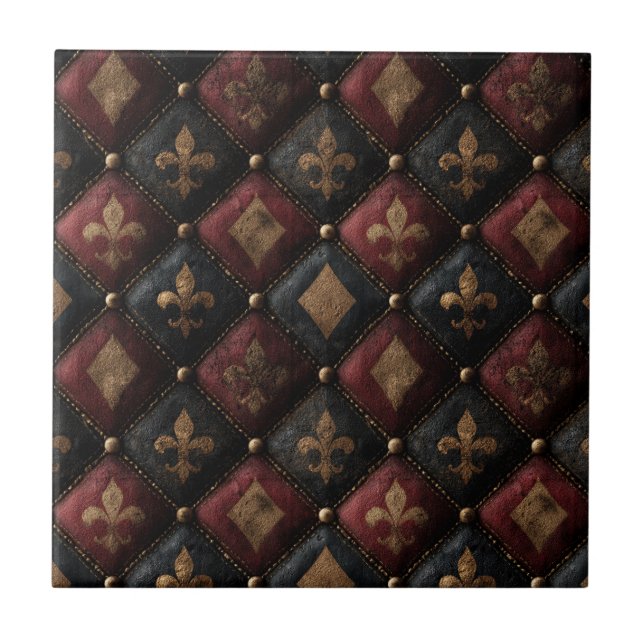 Medeltida Tofsig Fleur-de-Lis Harlekinmönster (1) Kakelplatta (Framsidan)