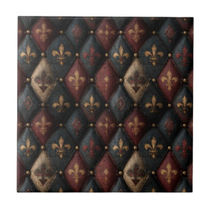 Medeltida Tofsig Fleur-de-Lis Harlekinmönster (2) Kakelplatta