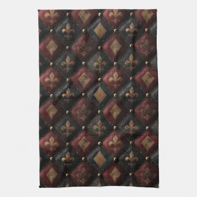 Medeltida Tuffad Fleur-de-Lis Harlekinmönster (1) Kökshandduk (Vertikal)