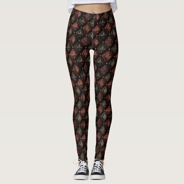 Medeltida Tuffad Fleur-de-Lis Harlekinmönster (1) Leggings (Framsida)
