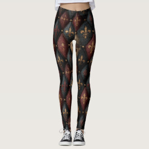 Medeltida Tuffad Fleur-de-Lis Harlekinmönster (2) Leggings