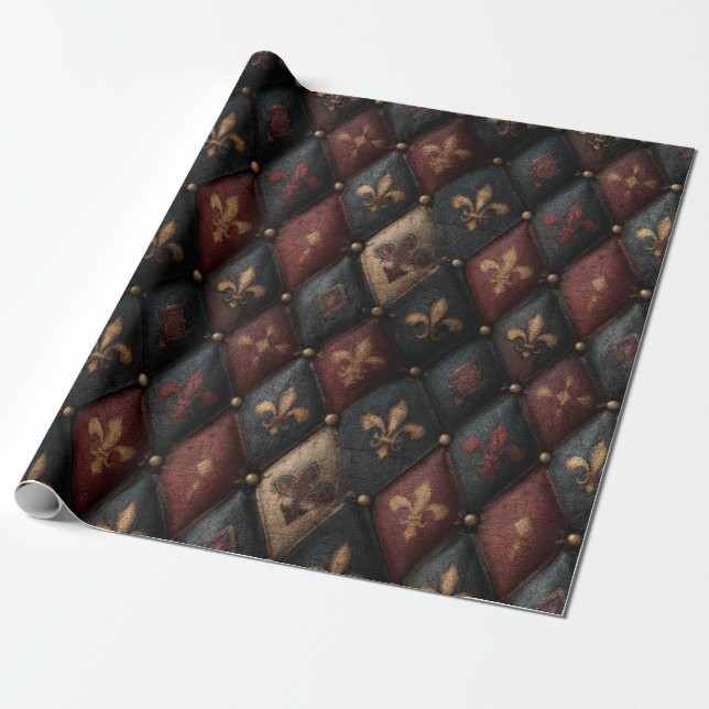 Medeltida Tuffad Fleur-de-Lis Harlekinmönster (2) Presentpapper (Utrullad)