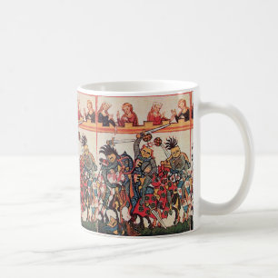 MEDELTIDA TURNERING OCH ATT SLÅSS RIDDARE OCH UNG KAFFEMUGG