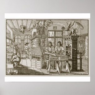 Medeltida tysk printingpress (gravyr) poster