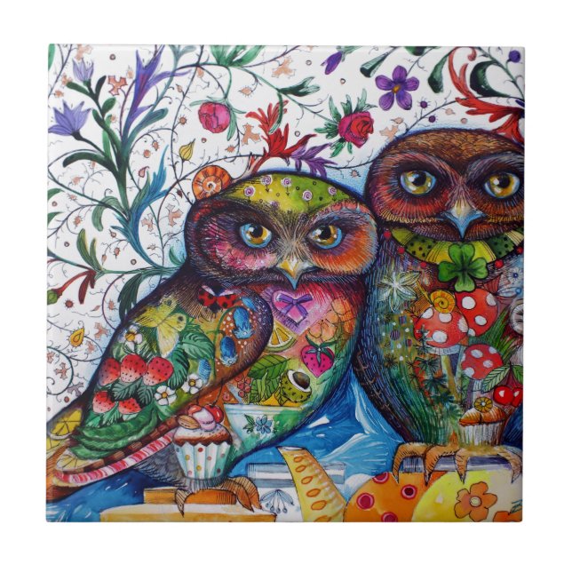 Medeltida ugglor 1 kakelplatta (Framsidan)