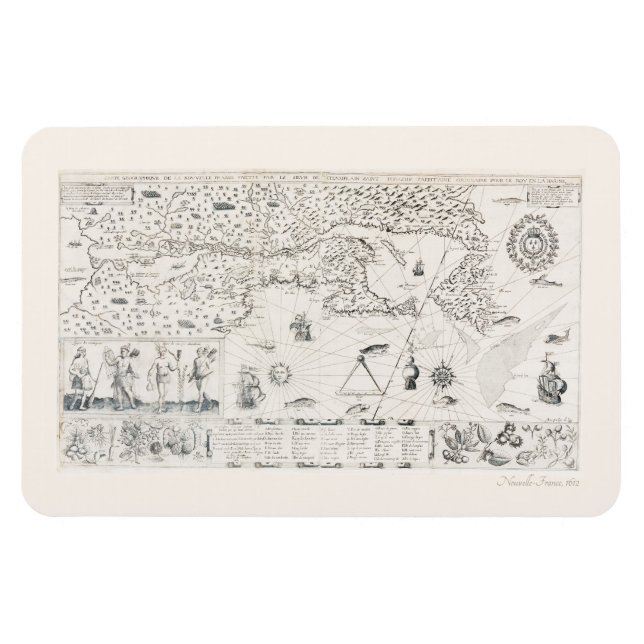 Medeltida världskarta Quebec Nouvelle-France Ameri Magnet (Horisontell)
