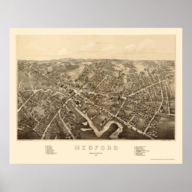 Medford, MORSA Panoramic Karta - 1880 Poster (Framsidan)