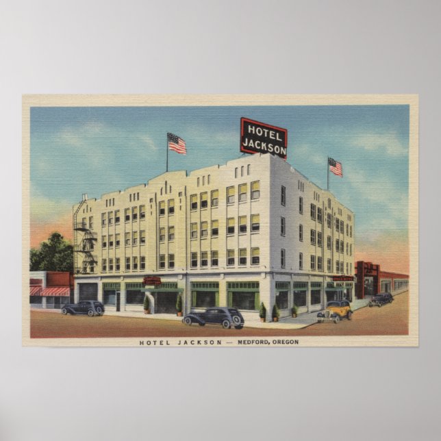 Medford, Oregon - Hotel Jackson View med Old Poster (Framsidan)