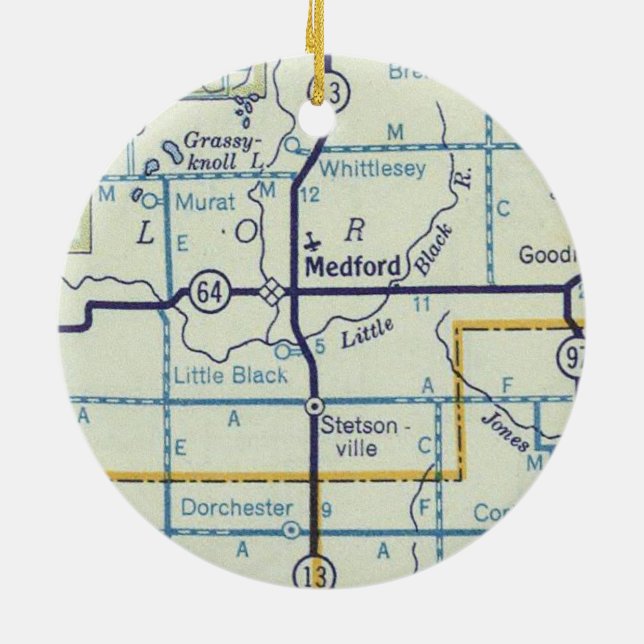 Medford WI Karta Julgransprydnad Keramik (Baksidan)