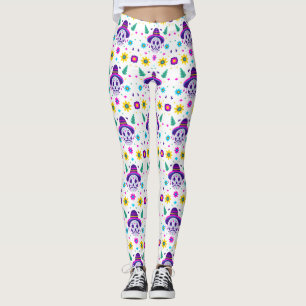 Media de los muertos blommigt skalle leggings