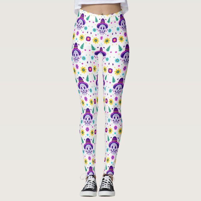 Media de los muertos blommigt skalle leggings (Framsida)