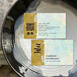 Media för Luxury Opal Guld-pensel QR-kod Social Visitkort