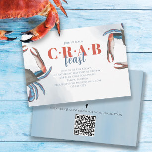 Media för vattenfärgsenkel blå Crab QR-kod Social Inbjudningar