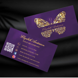 Media från Butterfly lila guld QR-kod social Visitkort