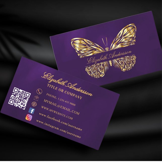Media från Butterfly lila guld QR-kod social Visitkort (Skapare uppladdad)