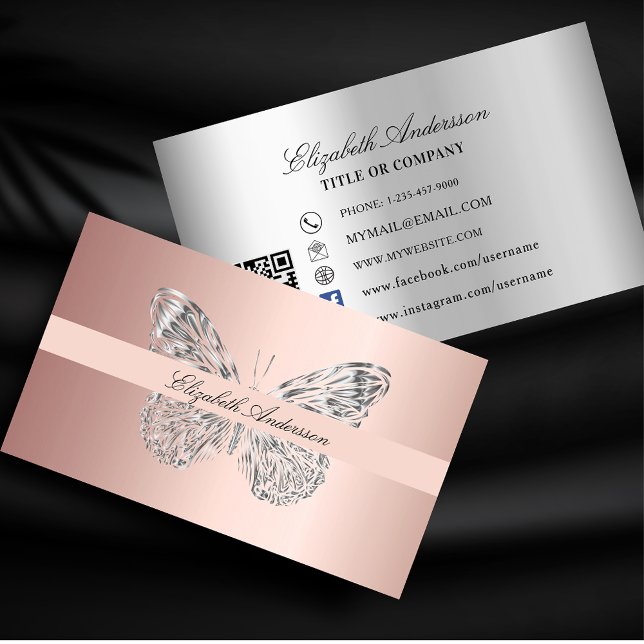 Media från Butterfly ro guld silver QR-kod social Visitkort (Skapare uppladdad)