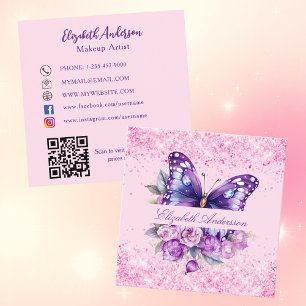 Media från Butterfly rosa lila blommor QR-kod soci Fyrkantigt Visitkort