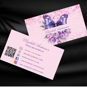 Media från Butterfly rosa lila QR-kod social Visitkort