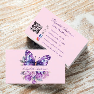 Media från Butterfly rosa lila QR-kod social Visitkort