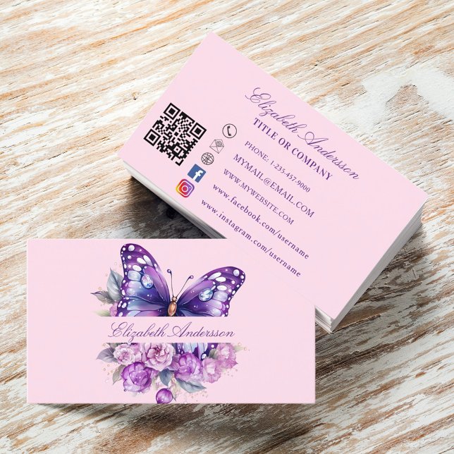 Media från Butterfly rosa lila QR-kod social Visitkort (Skapare uppladdad)