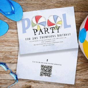 Media i Cute Whimsical Roligt Bassäng QR-koden Soc Inbjudningar