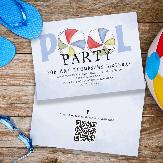 Media i Cute Whimsical Roligt Bassäng QR-koden Soc Inbjudningar (Skapare uppladdad)