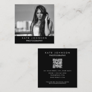 Media i svartvitt, Fullt, QR-kod, Social Fyrkantigt Visitkort