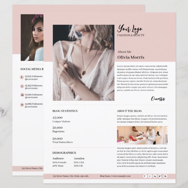 Media Kit Mall | Influencer Press Kit (Fram/baksida)