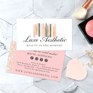  Media med Ro Rosa & Guld Paint Strokes Social Visitkort