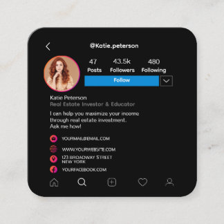 Mediaprofilfoto för Instagram Social med QR-kod Fyrkantigt Visitkort