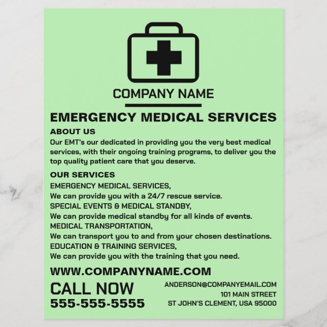 Medic Bag Design, EMT, Sjukvårdare Reklam Reklamblad (Framsidan)