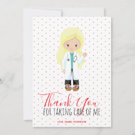 Medic Blond Läkare Röd Typografi Prickar Tack Kort