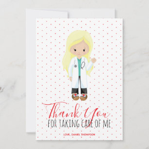 Medic Blond Läkare Röd Typografi Prickar Tack Kort
