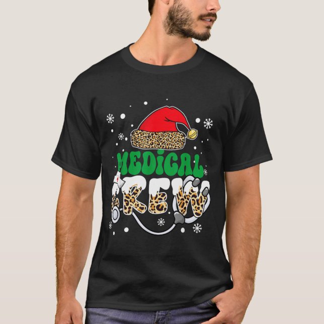 Medical Crew Nurse Leopard Santa Hat Stethoscope C T Shirt (Framsida)