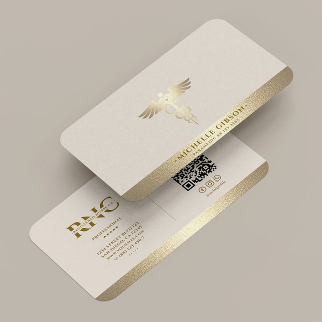 Medical Doctor Nurse Caduceus Sand Faux Gold Visitkort (Medical Doctor Nurse Caduceus Sand Faux Gold Business Card
)