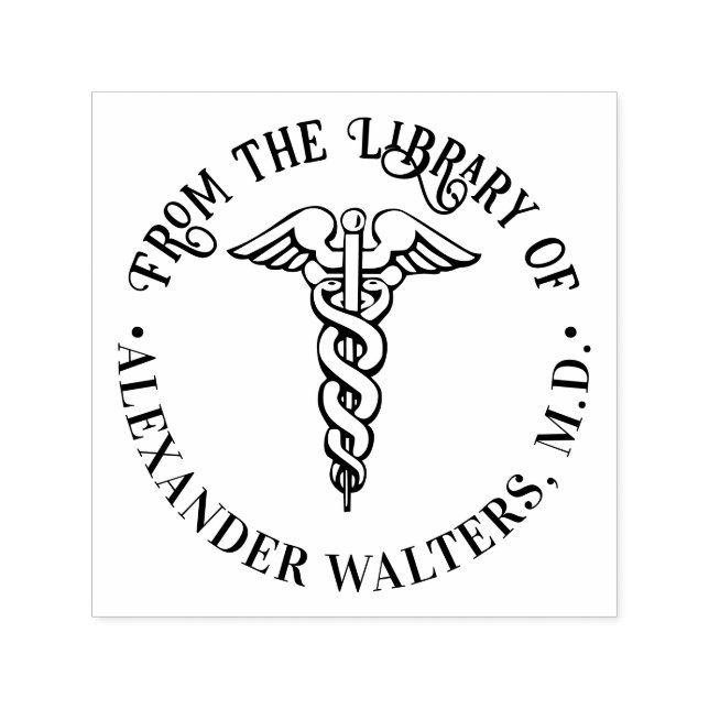 Medical Doktor Caduceus #2B "Från bibliotek av" Självfärgande Stämpel (Design)