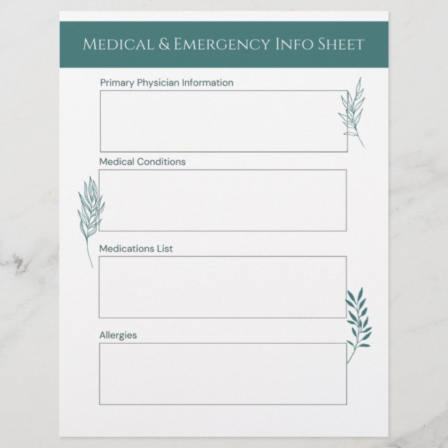 Medical & Emergency Info Sheet Brevhuvud (Framsida)