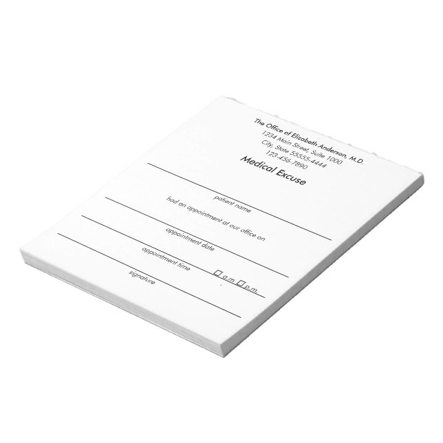 Medical Excuse Black and White Doctor's Notes Anteckningsblock (Roterad)