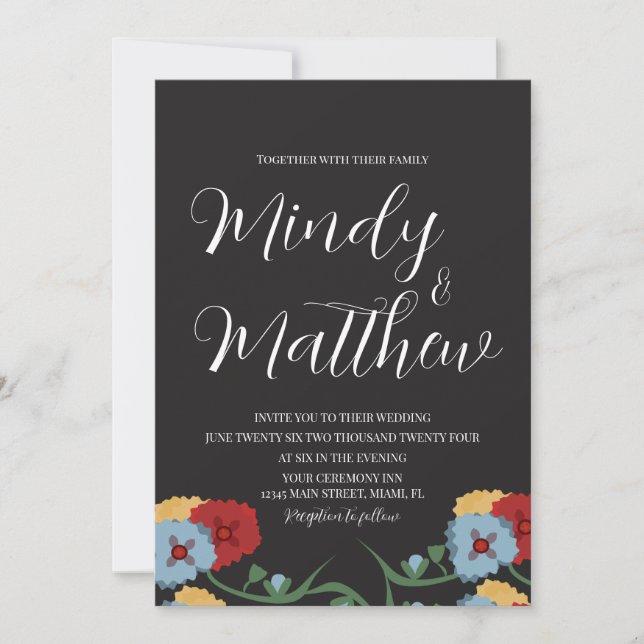 Medical Folk Florals Wedding Invitation Inbjudningar (Framsida)