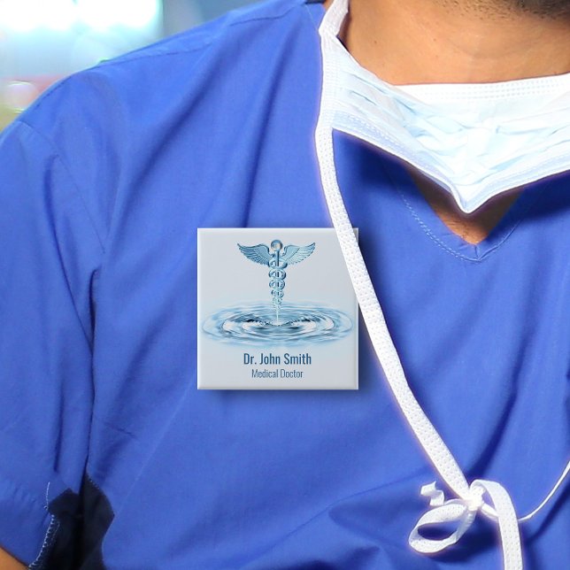 Medical Hermes Rod Caduceus Blue Vatten Ripples Knapp (Skapare uppladdad)