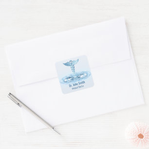 Medical Hermes Rod Caduceus Vatten Ripples Blue Fyrkantigt Klistermärke