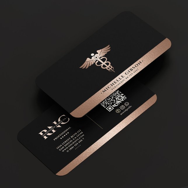 Medical Professional Caduceus Black Rosegold Visitkort (Skapare uppladdad)