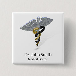 Medical Silver Caduceus Black Guld - knapp