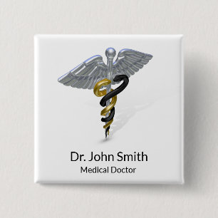 Medical Silver Caduceus Black Guld - knapp