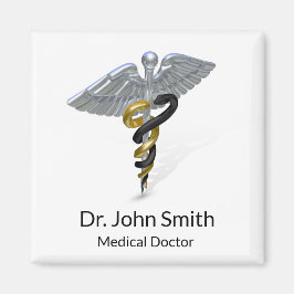 Medical Silver Caduceus Black Guld - Magnet