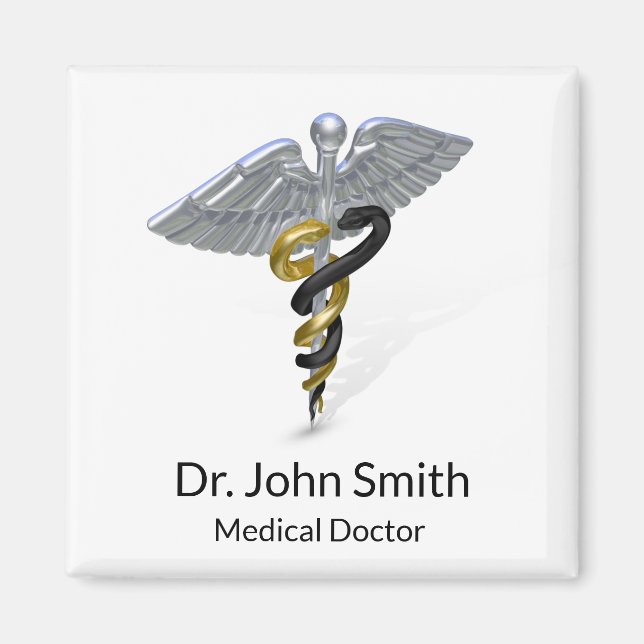 Medical Silver Caduceus Black Guld - Magnet (Framsidan)