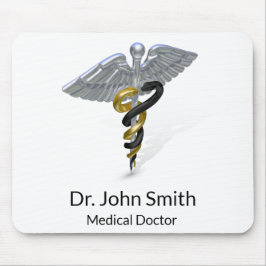 Medical Silver Caduceus Black Guld - Mousepad Musmatta