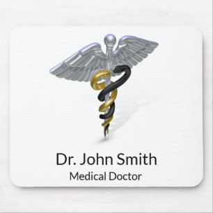 Medical Silver Caduceus Black Guld - Mousepad Musmatta